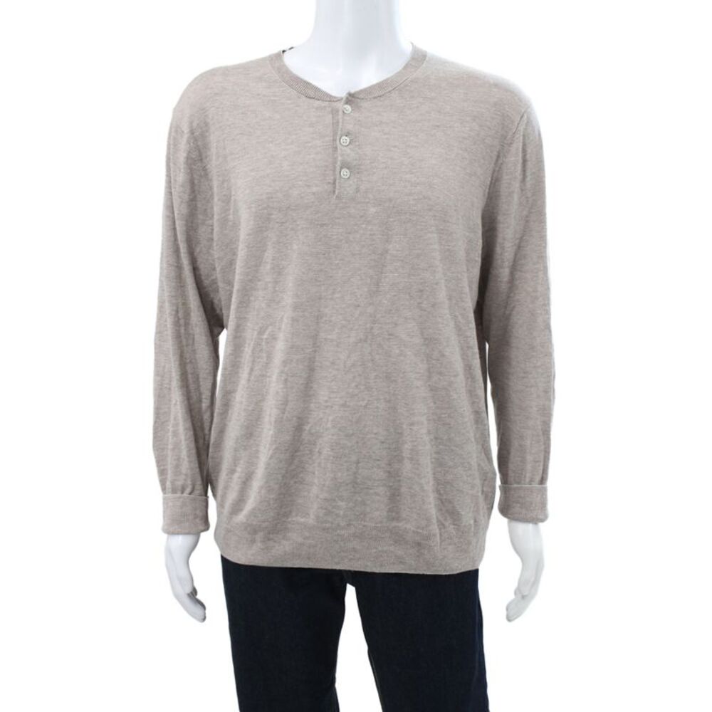 Bonobos Mens Henley Sweater Beige Long Sleeve Round Neck Size XL